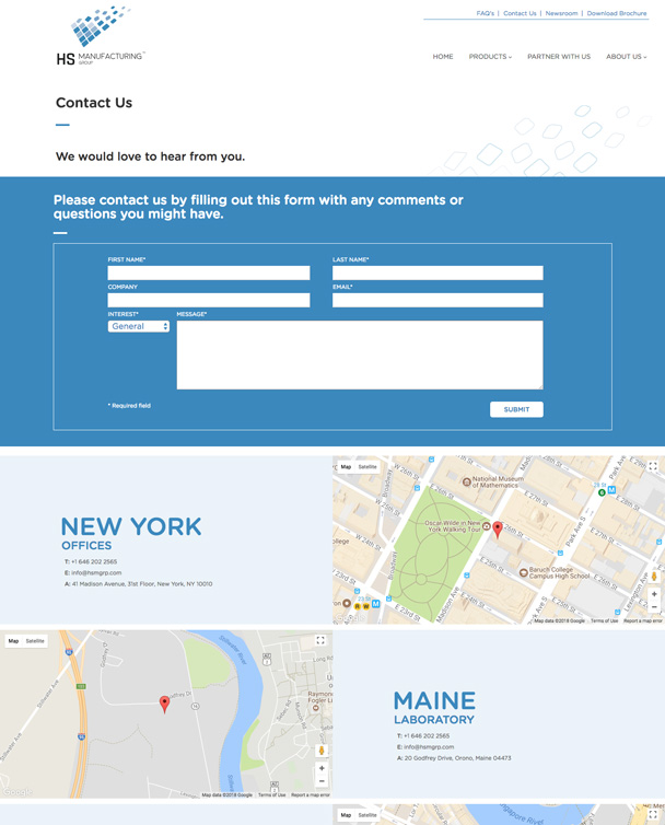 Screenshot of the HSMG contact page