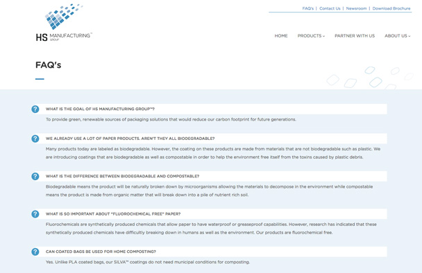 Screenshot of the HSMG FAQ page