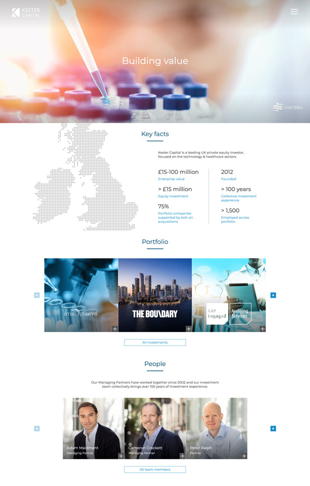 Screenshot of the Kester homepage