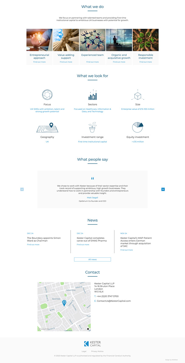 Screenshot of the Kester homepage
