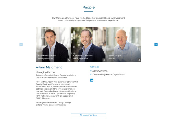Screenshot of the Kester team section